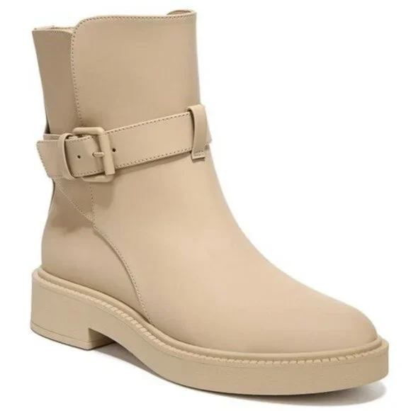 Vince Kaelyn Water Resistant Dune Beige Chunky Heel Moto Combat Boot, Size 8.5 - Picture 3 of 9
